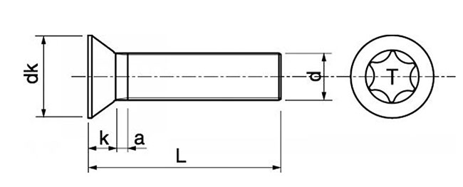 dimensions vis tête fraisee Torx Inox A2 3X8