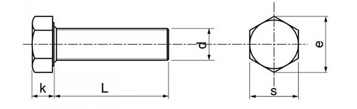 Vis métaux TH 10X60 tête hexagonale Inox A2 filetée