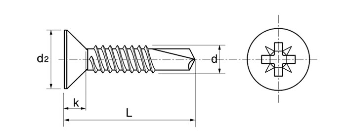 dimensions vis autoperceuse inox A2 3,9X16 tête fraisée empreinte pozidriv