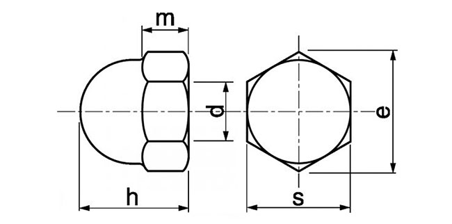 dimensions écrou borgne M5 en Inox A2