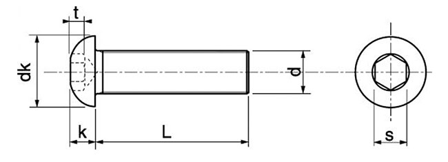 dimensions vis 6 pans creux 5X40 tête bombée inox A2