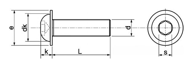 dimensions vis 6 pans creux 4X6 tête bombée à embase inox A2