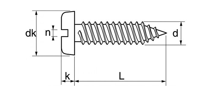 dimensions vis à tôle inox A4 2,9X9,5 tête fraisée cylindrique large fendue
