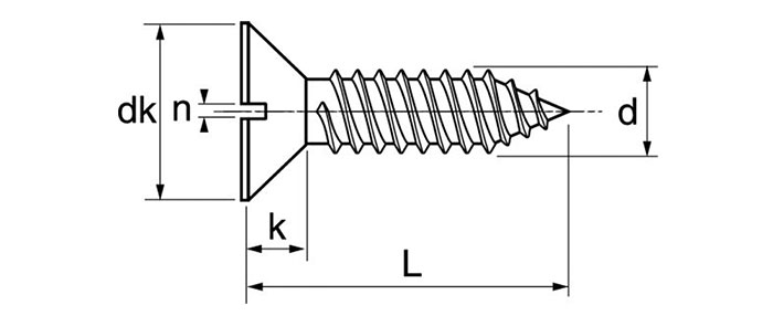 dimensions vis à tôle inox A2 6,3X38 tête fraisée cylindrique fendue
