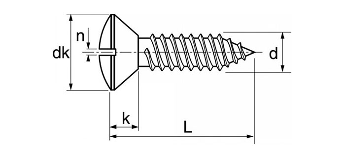 dimensions vis à tôle inox A2 4,2X22 tête fraisée cylindrique fendue